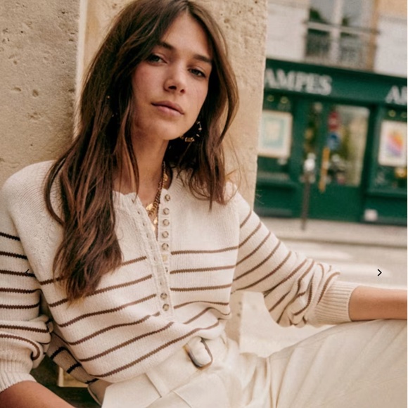 Sezane Sweaters - Sézane Léontine Jumper Ecru / Camel - Size XS